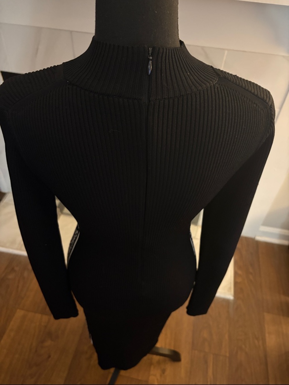 Michael Kors Black Ribbed Midi Dress with Logo Side Tape - Picture 4 of 4
